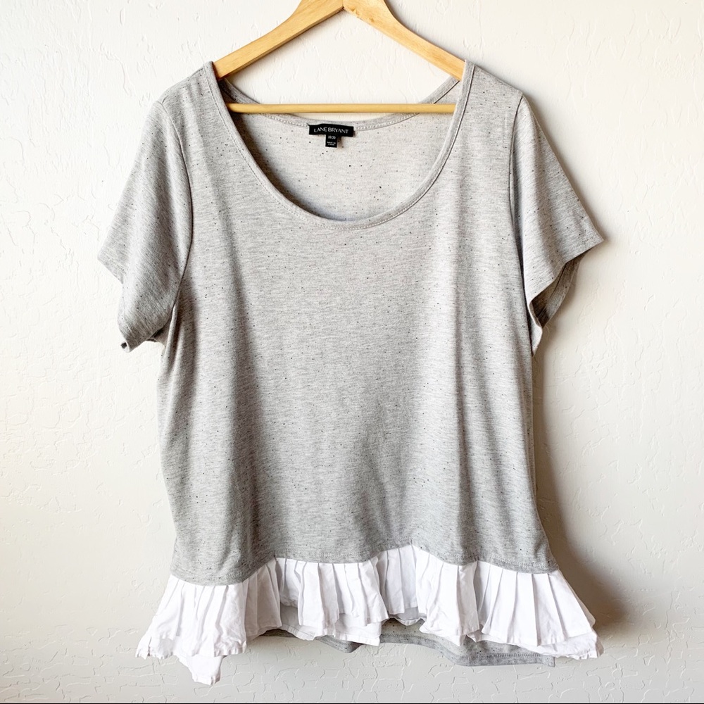 Casual & Fun Gray and White Ruffled Bottom Tee